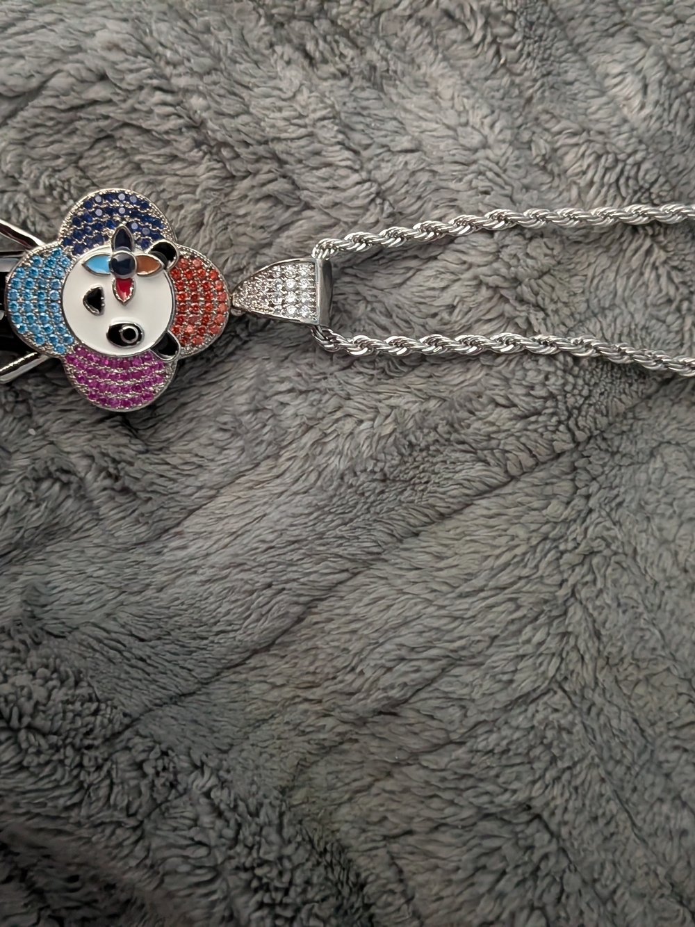 Stainless Steel Multicolor Flower Pendant Necklace - Rainbow Crystal Accent